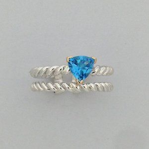 Natural Blue Topaz Ring in Sterling Silver & Gold